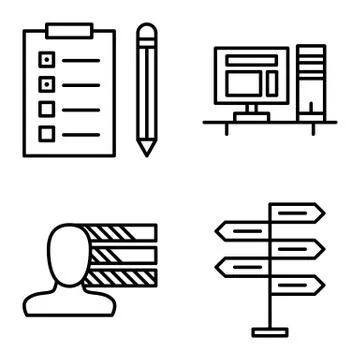Set Of Project Management Icons On Decision Making, Personality And Task List Stock Illustration