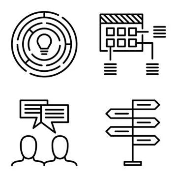 Set Of Project Management Icons On Decision Making, Idea Brainstorming And Cr Stock Illustration