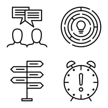 Set Of Project Management Icons On Decision Making, Idea Brainstorming And Cr Stock Illustration