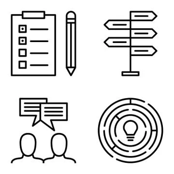Set Of Project Management Icons On Decision Making, Idea Brainstorming And Cr Illustrazione stock