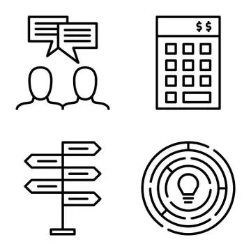 Set Of Project Management Icons On Decision Making, Idea Brainstorming And Cr Stock Illustration