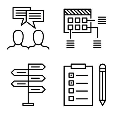 Set Of Project Management Icons On Decision Making, Idea Brainstorming And Pl Stock Illustration