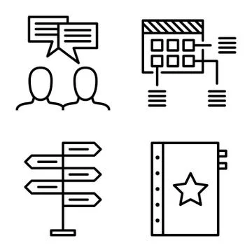 Set Of Project Management Icons On Decision Making, Idea Brainstorming And Pl Stock Illustration