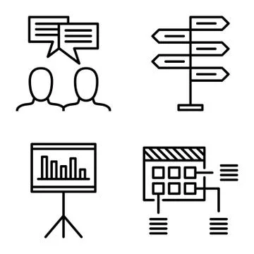Set Of Project Management Icons On Decision Making, Idea Brainstorming And Pl Stock Illustration