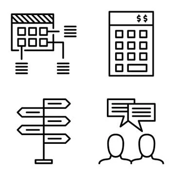 Set Of Project Management Icons On Decision Making, Idea Brainstorming And Pl Stock Illustration