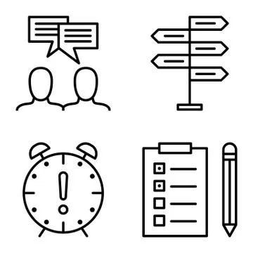 Set Of Project Management Icons On Decision Making, Idea Brainstorming And De Stock Illustration