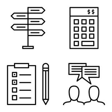 Set Of Project Management Icons On Decision Making, Idea Brainstorming And Ta Stock Illustration
