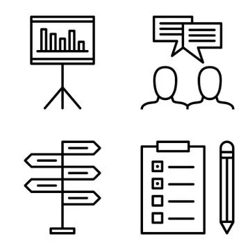 Set Of Project Management Icons On Decision Making, Idea Brainstorming And Ta Stock Illustration