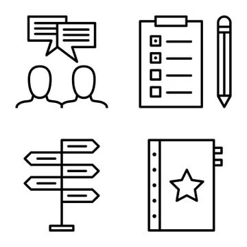 Set Of Project Management Icons On Decision Making, Idea Brainstorming And Ta Stock Illustration