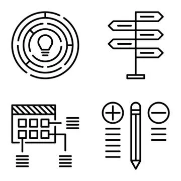 Set Of Project Management Icons On Decision Making, Creativity And Best Solut Stock Illustration