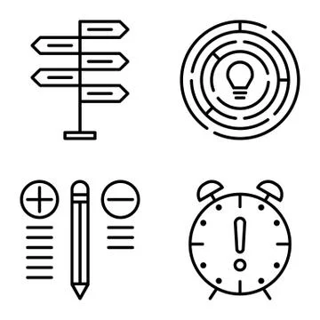 Set Of Project Management Icons On Decision Making, Creativity And Best Solut Stock Illustration