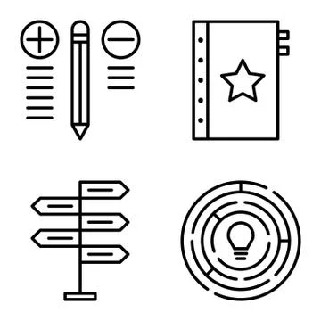 Set Of Project Management Icons On Decision Making, Creativity And Best Solut Stock Illustration