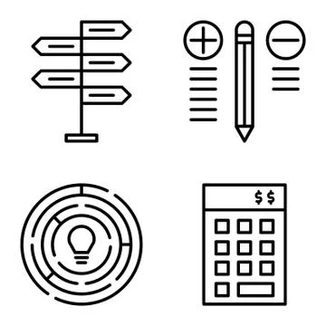 Set Of Project Management Icons On Decision Making, Creativity And Best Solut Stock Illustration