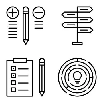 Set Of Project Management Icons On Decision Making, Creativity And Best Solut Stock Illustration