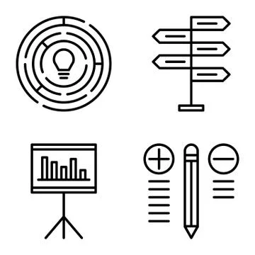Set Of Project Management Icons On Decision Making, Creativity And Best Solut Stock Illustration