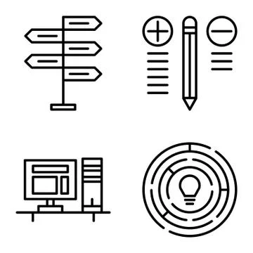 Set Of Project Management Icons On Decision Making, Creativity And Best Solut Stock Illustration