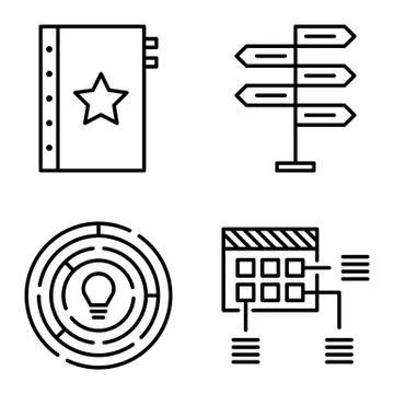 Set Of Project Management Icons On Decision Making, Creativity And Planning.  Stock Illustration