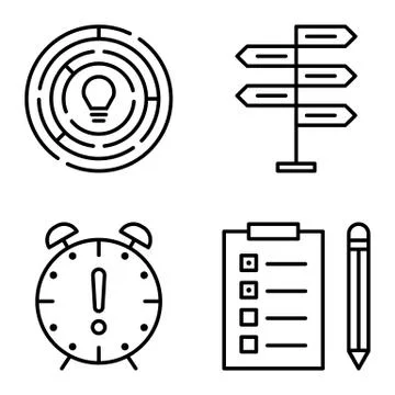 Set Of Project Management Icons On Decision Making, Creativity And Deadline.  Stock Illustration
