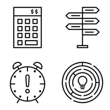 Set Of Project Management Icons On Decision Making, Creativity And Deadline.  Stock Illustration