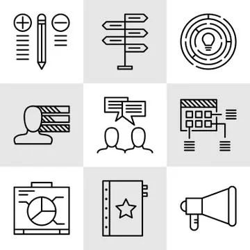 Set Of Project Management Icons On Decision Making, Personality And Team Meet Stock Illustration