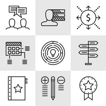 Set Of Project Management Icons On Decision Making, Personality And Team Meet Stock Illustration