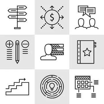 Set Of Project Management Icons On Decision Making, Personality And Team Meet Stock Illustration