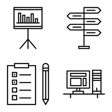 Set Of Project Management Icons On Decision Making, Task List And Statistics. Stock Illustration