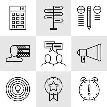 Set Of Project Management Icons On Decision Making, Personality And Team Meet Stock Illustration