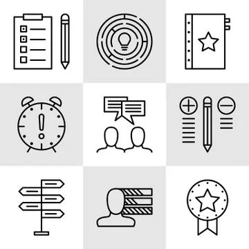 Set Of Project Management Icons On Decision Making, Personality And Team Meet Stock Illustration