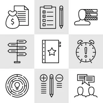 Set Of Project Management Icons On Decision Making, Personality And Team Meet Stock Illustration