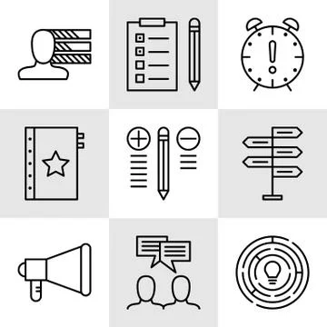 Set Of Project Management Icons On Decision Making, Personality And Team Meet Stock Illustration