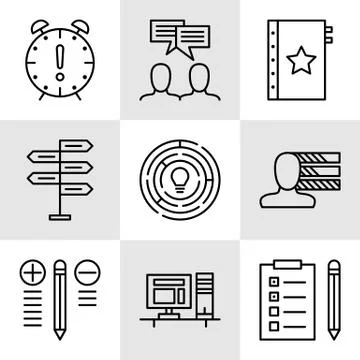 Set Of Project Management Icons On Decision Making, Personality And Team Meet Stock Illustration