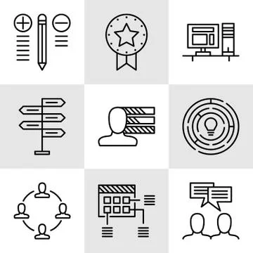Set Of Project Management Icons On Decision Making, Personality And Team Meet Stock Illustration