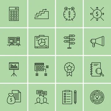 Set Of Project Management Icons On Decision Making, Research, Deadline And Mo Illustrazione stock