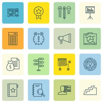 Set Of Project Management Icons On Decision Making, Creativity, Graph And Mor Stock Illustration