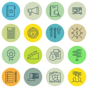 Set Of Project Management Icons On Decision Making, Graph, Workspace And More Stock Illustration