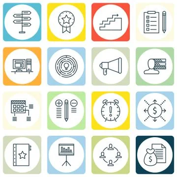 Set Of Project Management Icons On Decision Making, Statistics, Deadline And  Stock Illustration