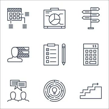 Set Of Project Management Icons On Discussion, Opportunity And Reminder Topic Illustrazione stock