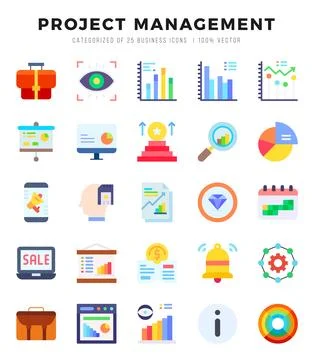 Set of Project Management Icons Flat icons collection. Stock Illustration