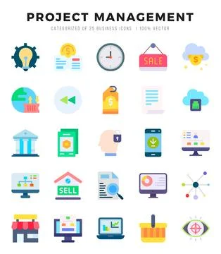 Set of Project Management Icons Flat icons collection. Illustrazione stock