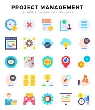 Set of Project Management Icons Flat icons collection. Stock Illustration