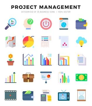 Set of Project Management icons in Flat style. High quality Flat Icons symb.. Stock Illustration