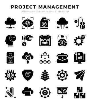 Set of Project Management Icons Glyph icons collection. Illustrazione stock