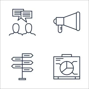 Set Of Project Management Icons On Graph, Team Meeting, Promotion And More. P Stock Illustration