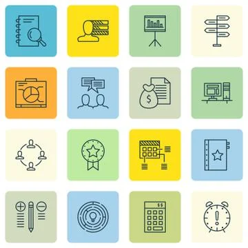 Set Of Project Management Icons On Graph, Personality, Workspace And More. Pr Stock Illustration