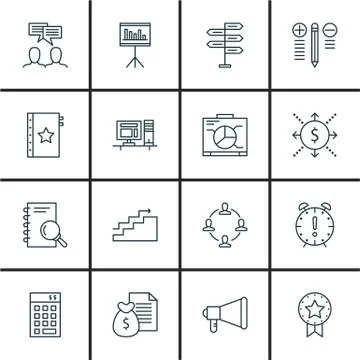 Set Of Project Management Icons On Graph, Teamwork, Charts And More. Premium  Stock Illustration
