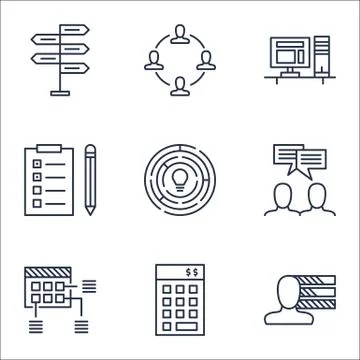 Set Of Project Management Icons On Innovation, Computer And Personal Skills T Stock Illustration