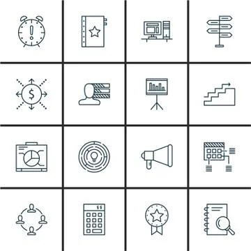 Set Of Project Management Icons On Planning, Deadline, Research And More. Pre Stock Illustration