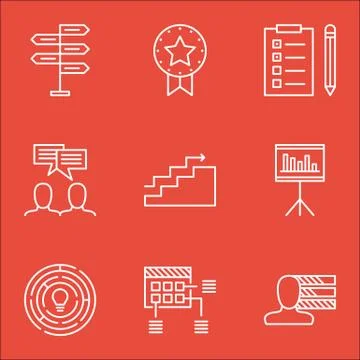 Set Of Project Management Icons On Present Badge, Growth And Innovation Topic Stock Illustration