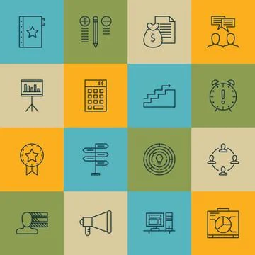 Set Of Project Management Icons On Presentation, Time Management And Announce Stock Illustration